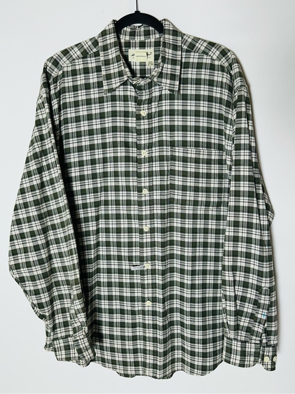 Vintage 90s Eddie Bauer Green Cream Plaid Cotton Twill Shirt XL Gorpcore Grunge